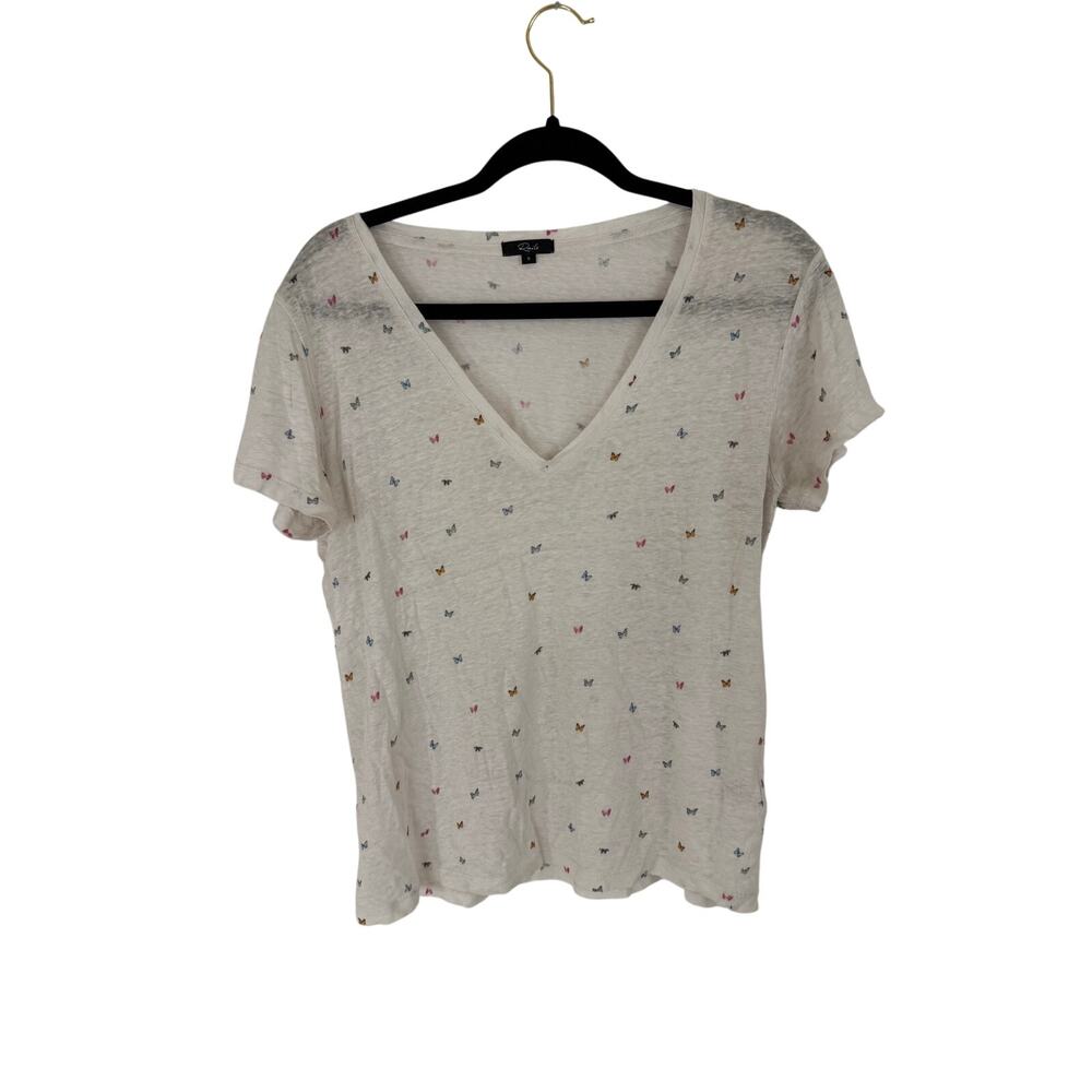 Rails small linen v neck top cara white butterfly